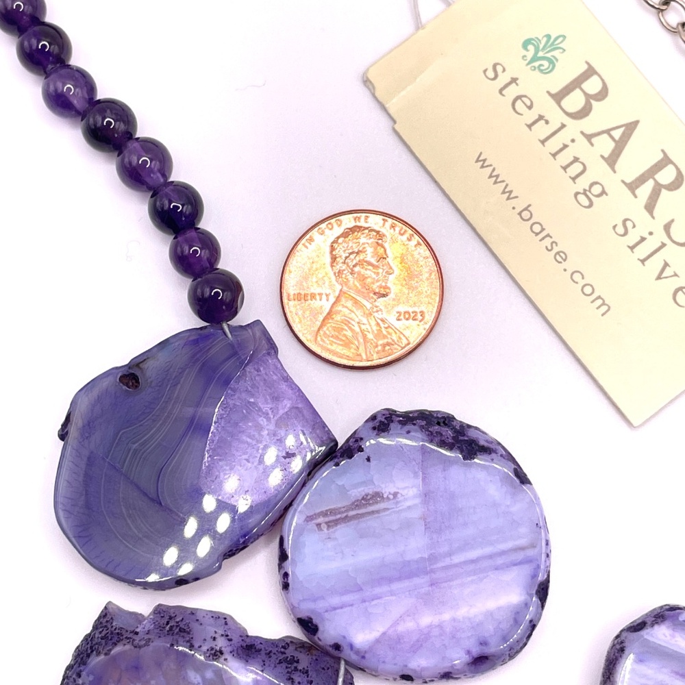 Barse Amethyst Purple Agate Slice Statement Necklace NIB - Picture 14 of 16